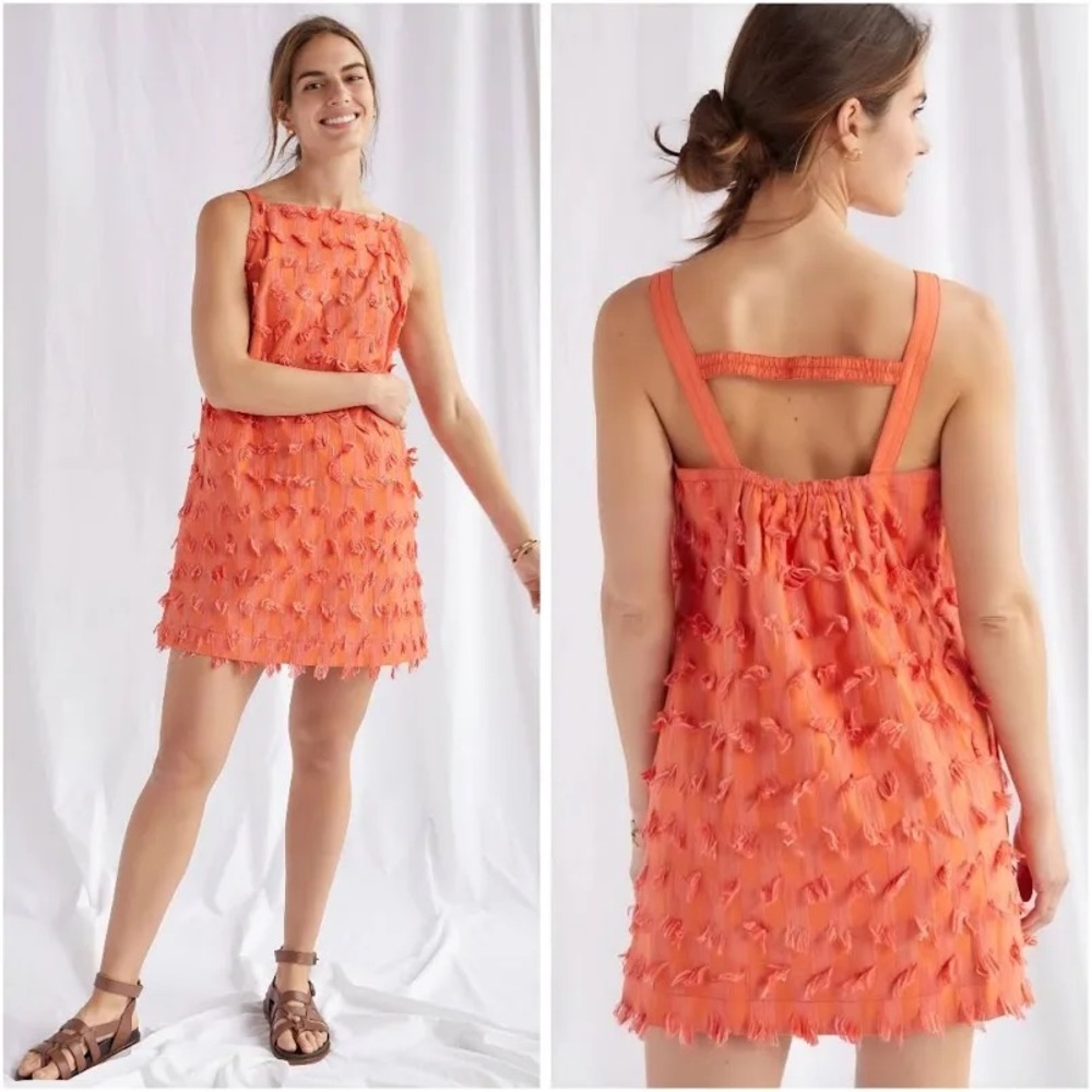 Anthropologie Orange Shag Textured Shift Dress